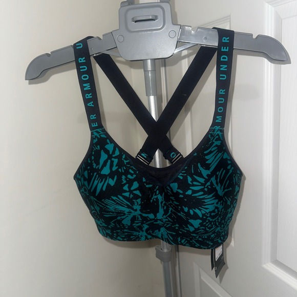 Under Armour UA Infinity High Print Teal Black Sports Bra Womens- Sz Small - Picture 1 of 6